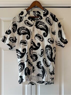 Jacquemus Le Splash Shirt Mens S/M White Black Print Camp Collar Short Sleeve
